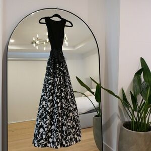 **Long Dress with Black and White Pattern**